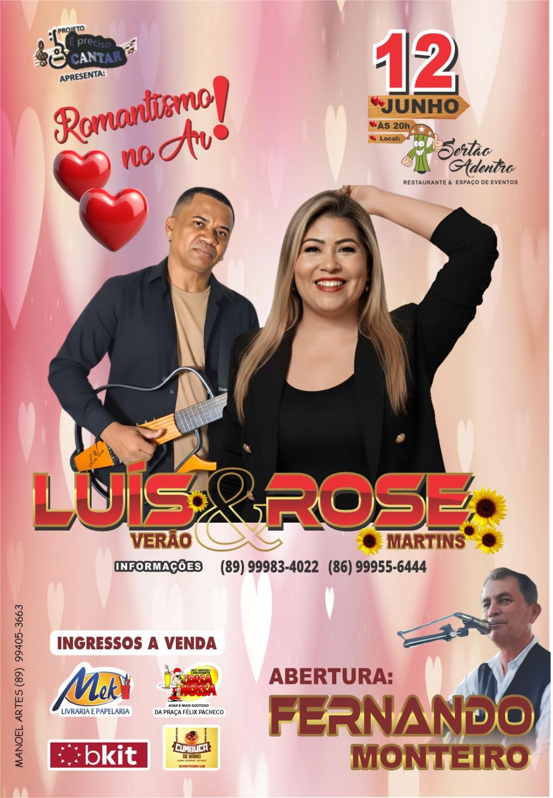 Luis Verão e Rose Martins apresentam show especial de Dia dos Namorados em Picos