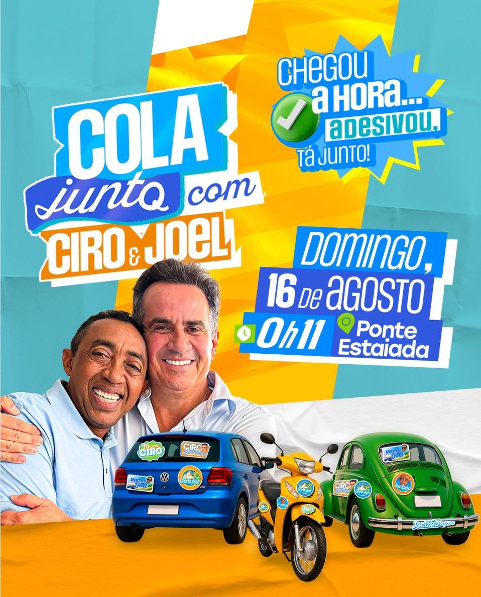 Joel Rodrigues e Ciro Nogueira oficializam campanha com adesivaço na Ponte Estaiada