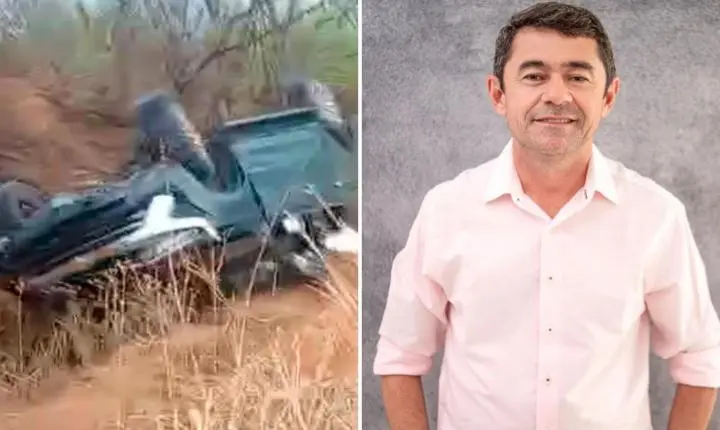 Prefeito de Santa Luz e vereador sofrem acidente e caminhonete capota na BR-135 no Sul do Piauí